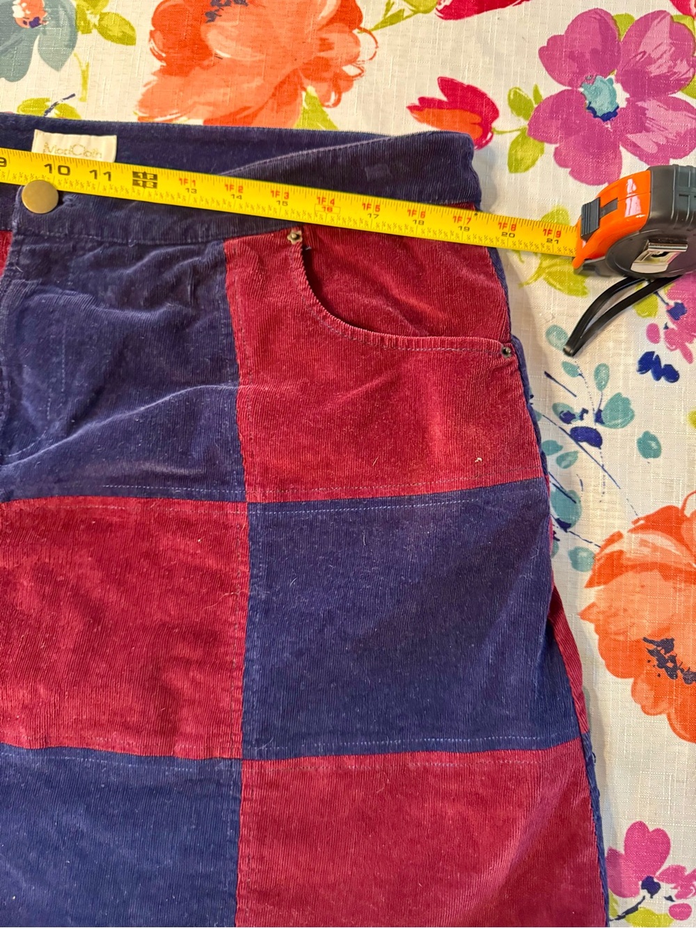 ModCloth Patchwork Corduroy Mini Skirt Burgundy Navy Colorblock XL Retro C3 - Picture 8 of 10
